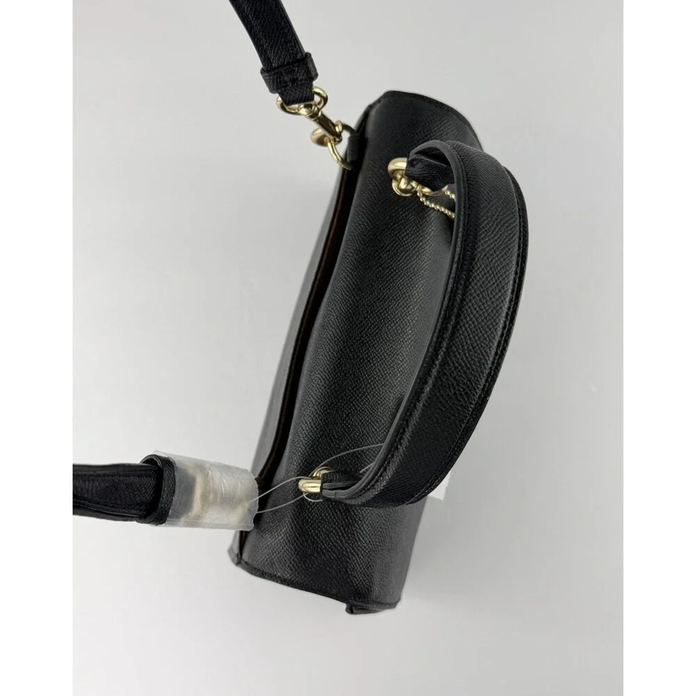 COACH Tilly Crossbody Top Handle Twist Lock Black Gold Leather Bag F76618 - $398